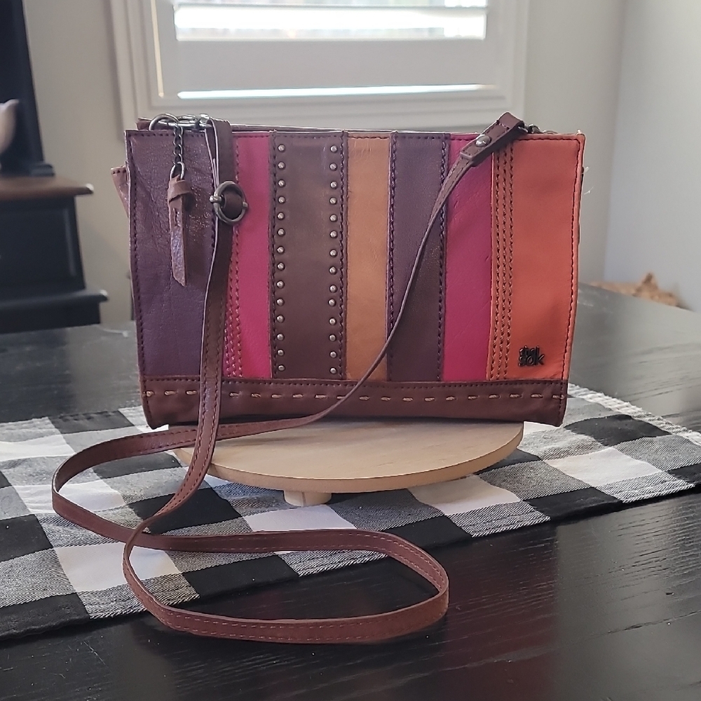 The Sak Leather Multi Color 3-Way Clutch/Crossbody/Shoulder Bag